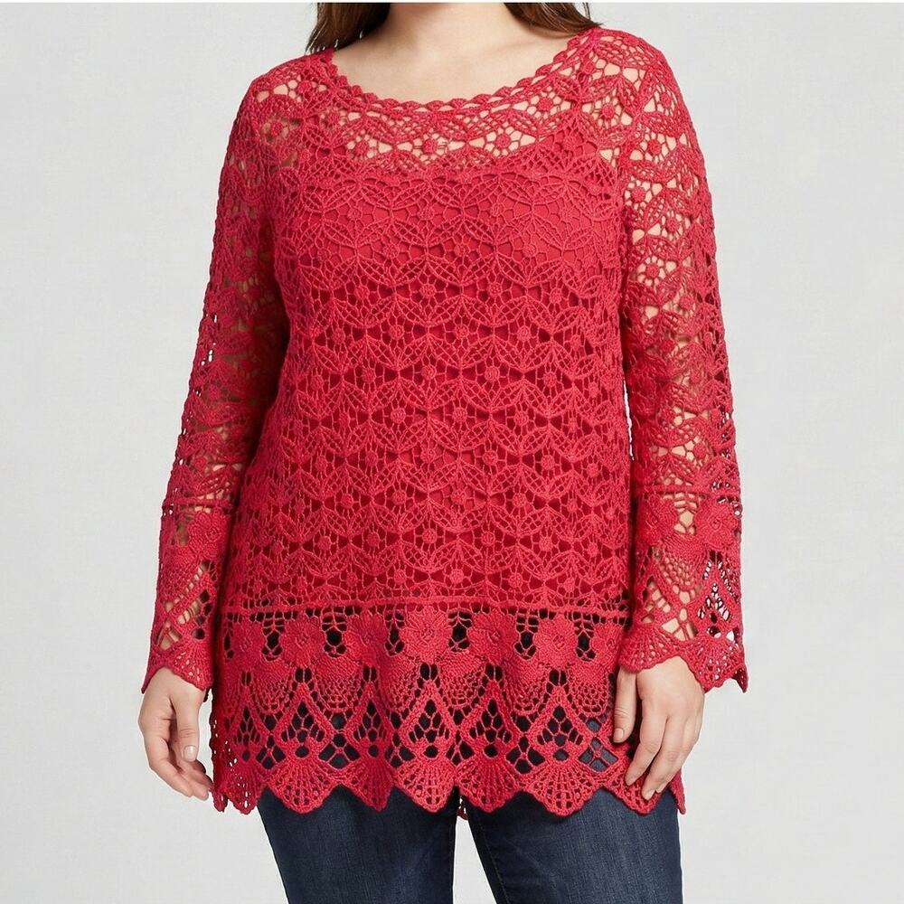 Skies the Limit Woman Size 1X Pink Lace Overlay Top